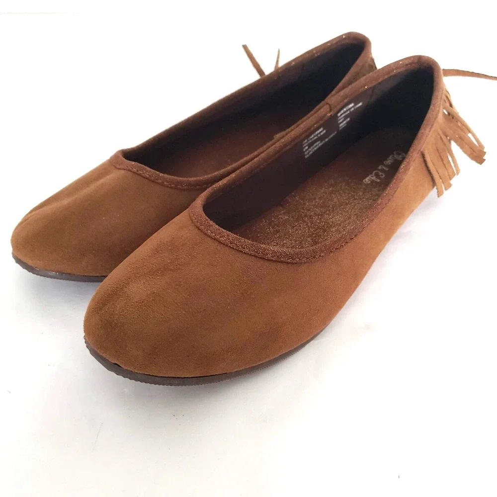 Olive And Edie Girls SIZE 6 Big Girls Brown Fringe Flats Round Toe Cowgirl